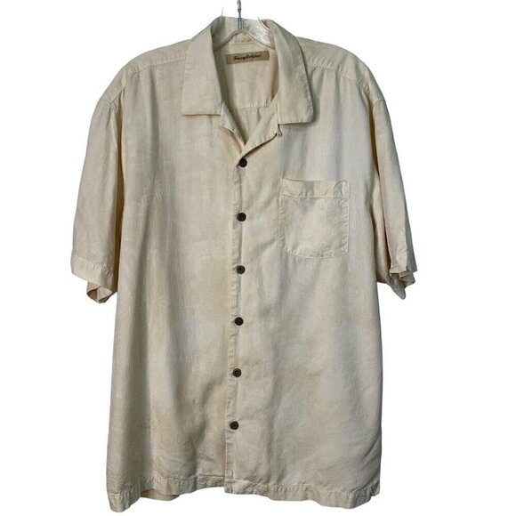 Tommy Bahama Shirt Men's Size Large 100% Silk Hawaiian Tropical Buttercream - Picture 1 of 5